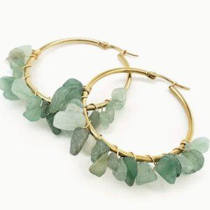 18k Gold Plated Natural Jade Stone Hoop Earrings